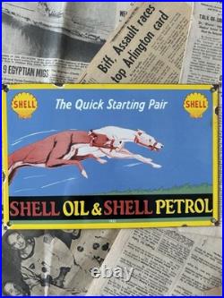 Vintage 1932 Shell Oil & Shell Petrol 8x12 Inches Porcelain Enamel Sign