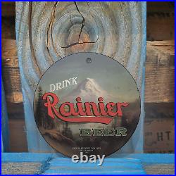 Vintage 1934 Drink Rainier Beer Porcelain Gas Oil 4.5 Sign