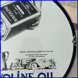 Vintage 1934 Havoline Oil Refining Company 12 Inch Porcelain Enamel Sign