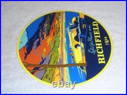 Vintage 1934 Richfield Antique Car 11 3/4 Porcelain Metal Gasoline & Oil Sign