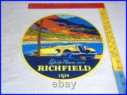 Vintage 1934 Richfield Antique Car 11 3/4 Porcelain Metal Gasoline & Oil Sign