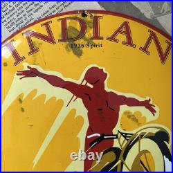Vintage 1936 Indian Gasoline 12 Inch Convex Porcelain Enamel Sign