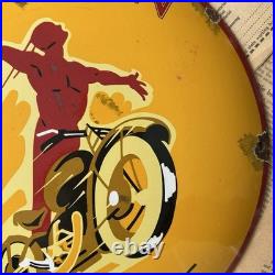 Vintage 1936 Indian Gasoline 12 Inch Convex Porcelain Enamel Sign