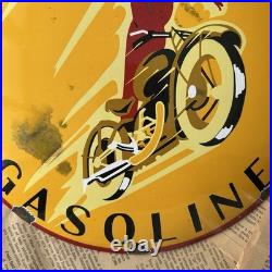 Vintage 1936 Indian Gasoline 12 Inch Convex Porcelain Enamel Sign