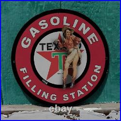 Vintage 1936 Texaco Gasoline Filling Station Porcelain Gas & Oil Pump Sign