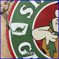 Vintage 1938 Sinclair Gasoline Flintstones 12 Inch Porcelain Enamel Sign