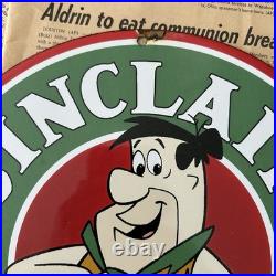 Vintage 1938 Sinclair Gasoline Flintstones 12 Inch Porcelain Enamel Sign