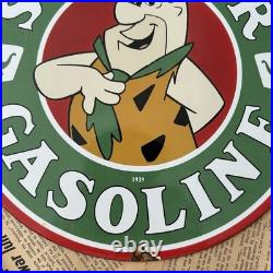 Vintage 1938 Sinclair Gasoline Flintstones 12 Inch Porcelain Enamel Sign