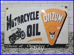 Vintage 1939 Oilzum Porcelain Sign Automobilia Man Motor Oil Gas Service Garage