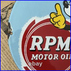 Vintage 1939 RPM Motor Oil Disney Mickey Mouse 8x12 Inches Porcelain Enamel Sign