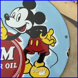 Vintage 1939 RPM Motor Oil Disney Mickey Mouse 8x12 Inches Porcelain Enamel Sign