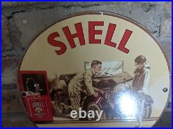 Vintage 1939 Shell Motor Oil Porcelain Metal Gas Pump Sign Gasoline 10