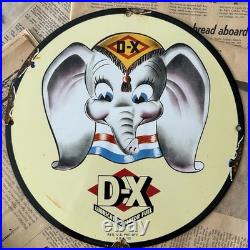 Vintage 1940 DX Lubricating Motor Fuel Dumbo 12 Inch Porcelain Enamel Sign