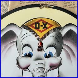 Vintage 1940 DX Lubricating Motor Fuel Dumbo 12 Inch Porcelain Enamel Sign