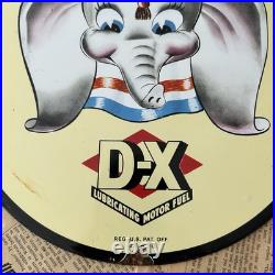 Vintage 1940 DX Lubricating Motor Fuel Dumbo 12 Inch Porcelain Enamel Sign