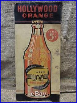 Vintage 1940 Embossed Stout Hollywood Orange Drink Sign Antique Soda Cola 9128