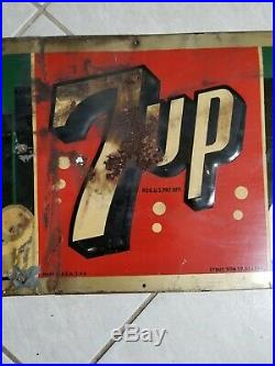 Vintage 1940's 7Up 7 Up Soda Pop Gas Station 30 Embossed Metal Sign