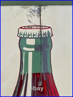 Vintage 1940's Coca Cola Bottle Sign Soda Pop Gas Oil Sign 19 x 37