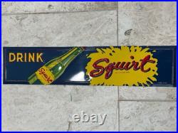 Vintage 1940's DRINK SQUIRT Soda Tin Sign Rare NOS Original Embossed With Bott Vintage 1940's DRINK SQUIRT Soda Tin Sign Rare NOS Original Embossed With Bott