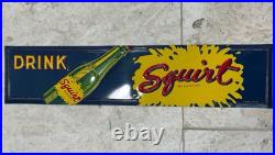 Vintage 1940's DRINK SQUIRT Soda Tin Sign Rare NOS Original Embossed With Bott Vintage 1940's DRINK SQUIRT Soda Tin Sign Rare NOS Original Embossed With Bott