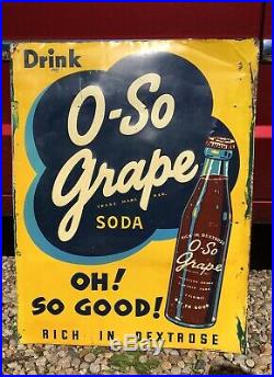 Vintage 1940's O-So Grape Soda Pop Gas Station 25 Embossed Metal Sign