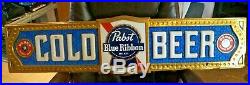 Vintage 1940s 50s Era Pabst Blue Ribbon COLD BEER Bar Advertising Sign 48 X 10