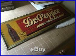 Vintage 1940s Dr. Pepper ALL ORIGINAL ADVERTISING METAL SIGN 54 X 18