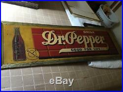 Vintage 1940s Dr. Pepper ALL ORIGINAL ADVERTISING METAL SIGN 54 X 18