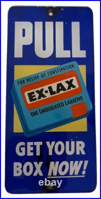 Vintage 1940s Ex Lax Chocolated Laxative Advertising Door Pull Push Sign RARE Vintage 1940s Ex Lax Chocolated Laxative Advertising Door Pull Push Sign RARE