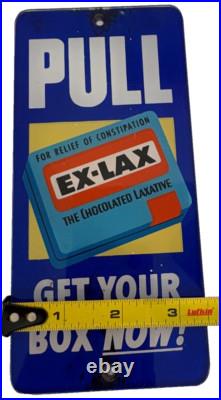 Vintage 1940s Ex Lax Chocolated Laxative Advertising Door Pull Push Sign RARE Vintage 1940s Ex Lax Chocolated Laxative Advertising Door Pull Push Sign RARE