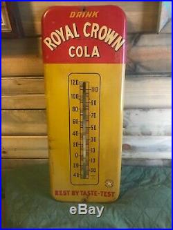 Vintage 1940s RC Royal Crown Cola Soda Pop 26 Metal Thermometer Sign