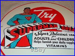 Vintage 1941 Superman Bread 11 3/4 Porcelain Metal Comic Book Gasoline Oil Sign