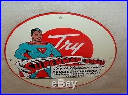 Vintage 1941 Superman Bread 11 3/4 Porcelain Metal Comic Book Gasoline Oil Sign