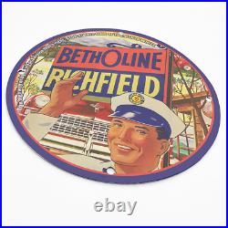 Vintage 1942 Betholine Richfield Porcelain Enamel Gas & Oil Garage Man Cave Sign