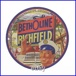 Vintage 1942 Betholine Richfield Porcelain Enamel Gas & Oil Garage Man Cave Sign