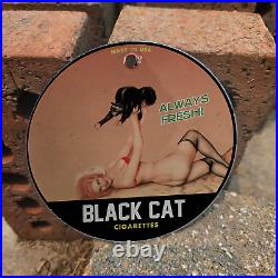 Vintage 1942 Black Cat Cigarettes Porcelain Gas Oil 4.5 Sign