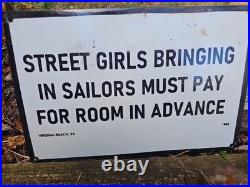 Vintage 1942 Sailor Porcelain Sign Old Hotel Virginia Beach Street Girls Brothel Vintage 1942 Sailor Porcelain Sign Old Hotel Virginia Beach Street Girls Brothel