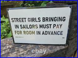 Vintage 1942 Sailor Porcelain Sign Old Hotel Virginia Beach Street Girls Brothel Vintage 1942 Sailor Porcelain Sign Old Hotel Virginia Beach Street Girls Brothel