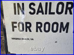 Vintage 1942 Sailor Porcelain Sign Old Hotel Virginia Beach Street Girls Brothel