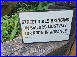 Vintage 1942 Sailor Porcelain Sign Old Hotel Virginia Beach Street Girls Brothel Vintage 1942 Sailor Porcelain Sign Old Hotel Virginia Beach Street Girls Brothel