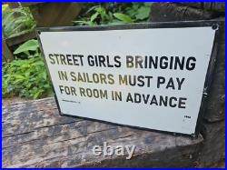 Vintage 1942 Sailor Porcelain Sign Old Hotel Virginia Beach Street Girls Brothel Vintage 1942 Sailor Porcelain Sign Old Hotel Virginia Beach Street Girls Brothel