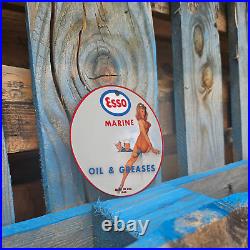 Vintage 1943 Esso Marine Oil & Greases Porcelain Gas Oil 4.5 Sign