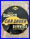 Vintage-1943-Sunoco-Car-Saver-Service-12-Inch-Porcelain-Enamel-Sign-01-krpl