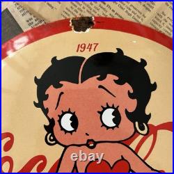 Vintage 1947 Coca Cola Betty Boop 12 Inch Convex Porcelain Enamel Sign