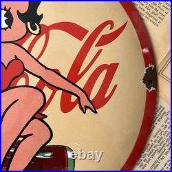 Vintage 1947 Coca Cola Betty Boop 12 Inch Convex Porcelain Enamel Sign