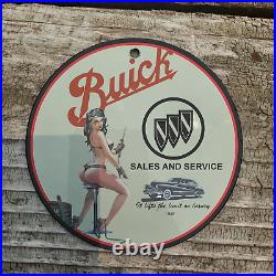 Vintage 1948 Buick Sales And Service Porcelain Gas Oil 4.5 Sign