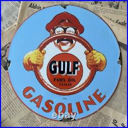 Vintage 1948 Gulf Fuel Oil Dealer Gasoline 12 Inch Porcelain Enamel Sign