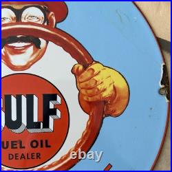 Vintage 1948 Gulf Fuel Oil Dealer Gasoline 12 Inch Porcelain Enamel Sign