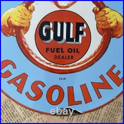 Vintage 1948 Gulf Fuel Oil Dealer Gasoline 12 Inch Porcelain Enamel Sign