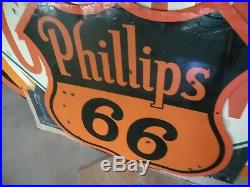 Vintage 1948 Phillips 66 Porcelain 30 Sign Some Vintage Repair But Looks Great